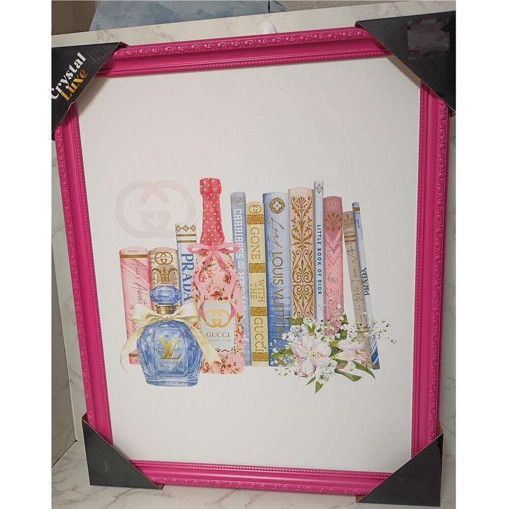 Crystal Luxe Designer Inspired Fuschia Framed Painting - NEW